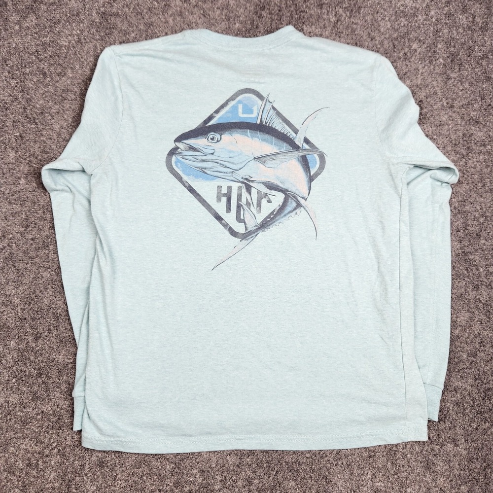 HUK Pocket‎ Tee Shirt Mens Medium Blue Big Tuna Lightweight Outdoor Fly Fishing